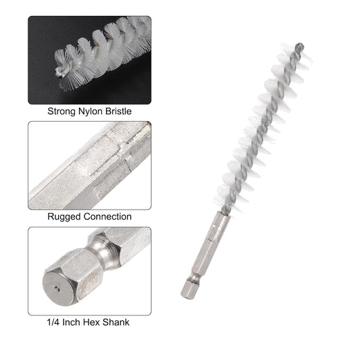 2pcs Nylon Bore Brush 15mm Dia Cleaning Wire Brush with Handle 1/4 Inch Hex Shank for Tubes, Ports, Bearings...