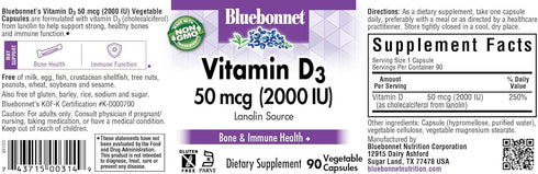 BlueBonnet Vitamin D3 2000 IU Vegetable Capsules, 90 Count...