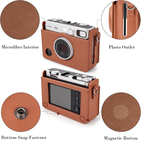 Rieibi Instax Mini EVO Case - Vintage PU Leather Protective Case for Fuji Instax Mini EVO Instant Camera - Removable Case with Adjustable Shoulder...