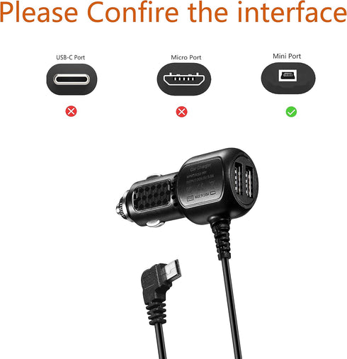 Car Charger Charging Cable Vehicle Power Cable Compatible for CARRVAS,Xgody J727,AROVA,AZDOME M550,Pruveeo D90-4CH,Magellan Roadmate,Garmin Dezl G...