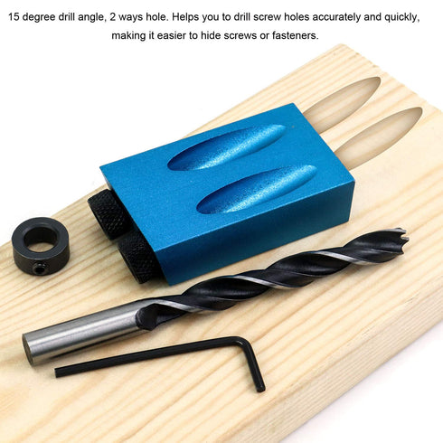 QWORK 15 Degree Pocket Hole Jig Kit, Woodworking Inclined Hole Jig, Carpentry Locator Wood Woodwork Guides Joint Angle Tool...