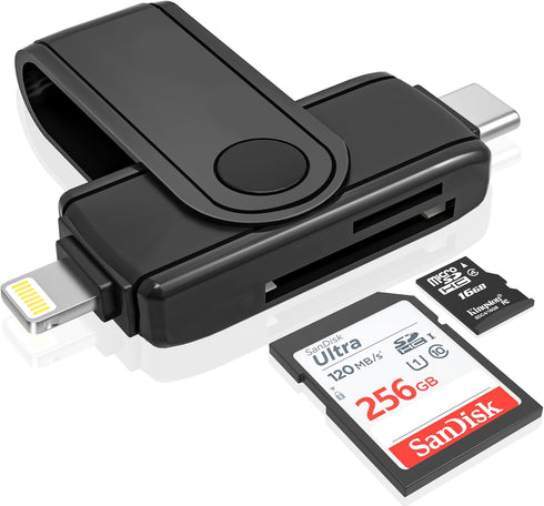 USB C Lightning SD Card Reader for iPhone 15 iPad Mac - 2 in 1 Micro SD/SD Card Adapter(Read two cards simultaneously), Portable Digital Camera Ad...