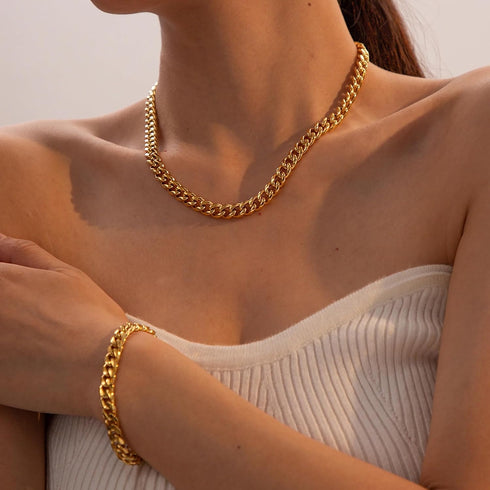 WOWORAMA Two Tone Gold Silver Cuban Link Chain Necklace Choker Unisex Chunky Chain Choker Necklace for Women Men, 18"...