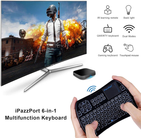 iPazzPort Bluetooth Mini Keyboard (IR Learning) Touchpad Mouse, Backlit 2.4GHz Wireless Keypad Remote Controller for Tablets, Smart TV,Fire Stick,...