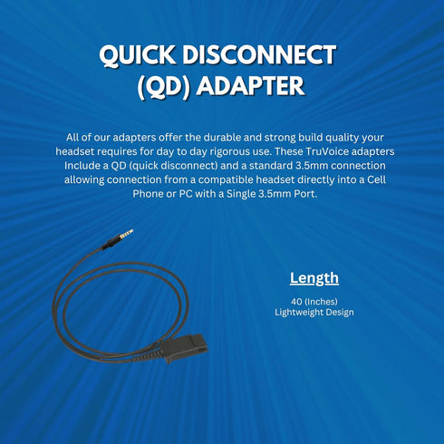 TruVoice 3.5mm Adapter Cable Compatible with All Plantronics and TruVoice QD Headsets - Connects with All Cell Phones and PC/Laptops with a Single...