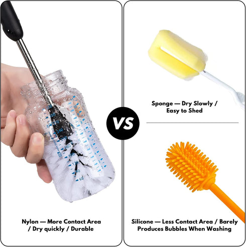 4-in-1 Stainless Steel Baby Bottle Brush Set with 1 Pack Bottle Brush, 1 Pack Nipple Brush and 2 Pack Straw Cleaner Brush, White...