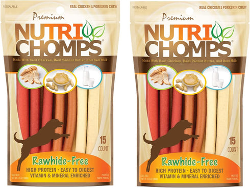 NutriChomps Dog Chews, 5-inch Twists, Easy to Digest, Rawhide-Free Dog Treats, 15 Count, Real Chicken, Peanut Butter and Milk Flavors, Bundle of 2...