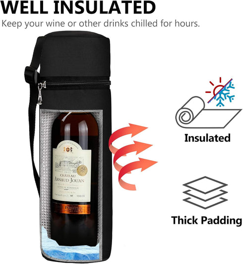 Aosbos Insulated Wine Bag Water Bottle Carrier Portable Wine Cooler Bag Padded Protection Tote Bag with Shoulder Strap for Travel Picnic Purse...