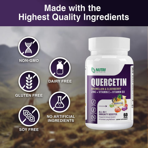 Quercetin with Bromelain, Quercetin 500mg Capsules, Vitamin C & D3, Zinc and Elderberry - Advanced Lung Immune and Respiratory Support Supplement ...