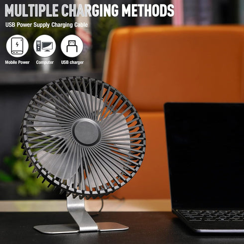SLENPET 6 inch USB Desk Fan, Adjustable Tilt, 4 Speeds, Ultra-quiet, 90Rotation, Portable, Metal Base, Silver...