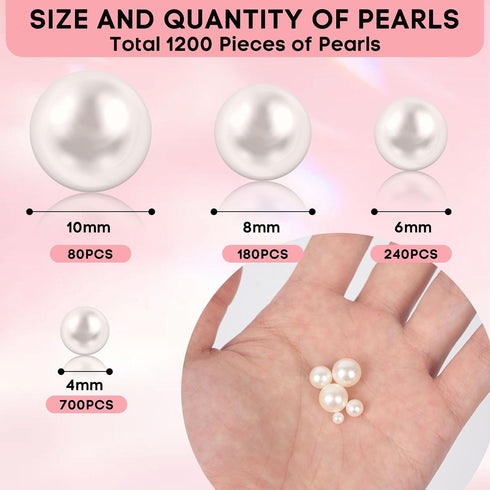 1200pcs 4 Sizes Small ABS Pearl Ivory ?No Hole? Elegant Luster, Mini Small Pearls for Crafts, DIY, Vase Filling, Wedding, Birthday Party, Home Dec...