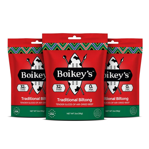 Boikeys Biltong South African Style Beef Jerky - Traditional Flavor - Gluten Free - Zero Sugar Keto Friendly - 16g Protein - Premium Round Roast B...