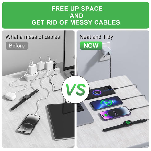 Multi Charging Cable for Apple Watch, Magnetic Wireless Charger, 4 in 1 Nylon Braided Cord for Multiple Devices, USB C/Micro Port/Compatible with ...