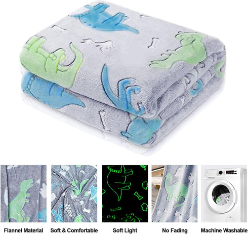 Personalized Baby Blankets for Boys, Dinosaur Blanket for Boys, Glow in The Dark Blanket for Kids, Kids Blanket for Boys, Toddler Blanket for Boys...