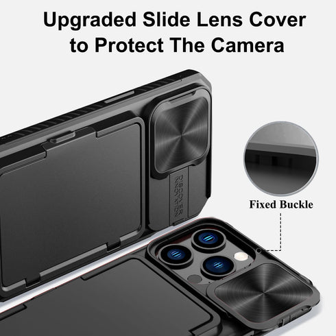 for iPhone 15 Pro Case Wallet with Card Holder (4-5 Cards) & Slide Camera Cover & Kickstand, Military Grade Drop Protection Rugged Shockproof Prot...