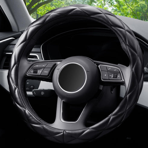 Soft Microfiber Leather Steering Wheel Cover, Universal 15 Inch for Women Girls, Fit Vehicles, Sedans, SUVs, Vans, Trucks - Black...
