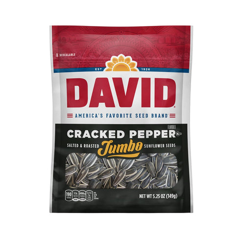 DAVID Roasted and Salted Jumbo Sunflower Seeds, Cracked Pepper Flavor, 5.25oz....
