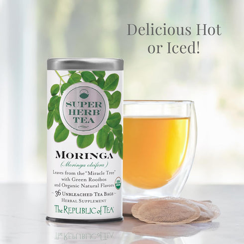 The Republic of Tea — Organic Moringa SuperHerb Tea Tin, 36 Herbal Tea Bags, Naturally Caffeine-Free...