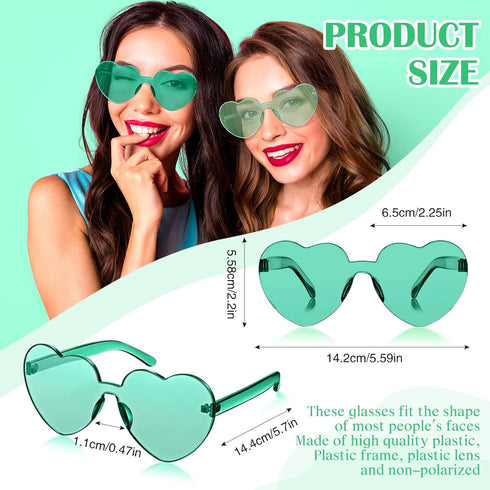 TOODOO 4 Pieces Heart Shape Rimless Sunglasses Transparent Candy Color Party Eyewear...