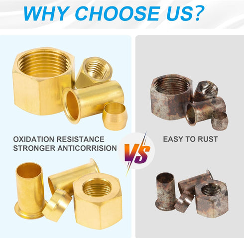 150PCS Tube OD?1/4" 5/16" 3/8" 1/2") Brass Compression Sleeves Ferrules & Insert,4 Sizes Brass Compression Fitting Assortment Kit...