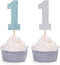 Pack of 24 Blue and Silver Glitter One Cupcake Toppers for Baby Boy First Birthday Party Picks Decorations...
