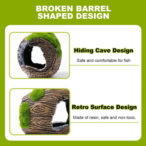 Betta Broken Barrel Decor Fish Tank Accessories, Resin Fish Hide Cave Aquarium Decoration Fish Tank Toys Hole Accessories (Small)...