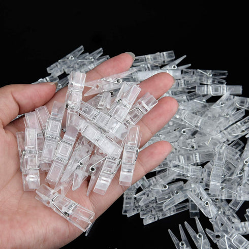 128 Pieces Photo Clips Mini Transparent Plastic Clear Clips, Clothespins Binder Clips for Hanging String Fairy Lights Picture, Polaroid Clips as G...