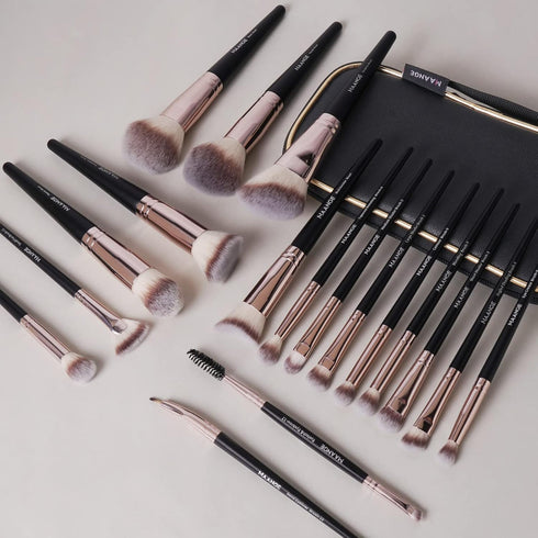 Makeup Brushes with Case, MAANGE 18 Pcs Professional Makeup Brush Set Premium Synthetic Face Kabuki Brush Kit Foundation Blush Powder Eyeshadow Br...
