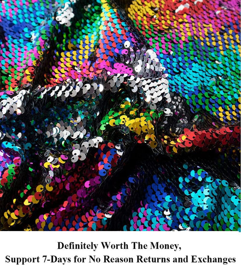 Partisout Sequin Fabric Mermaid Fabric 5mm Glitter Fabric 1 Yard Rainbow to Silver Two Tone Sequin Fabric Sparkly Fabric by The Yard Mesh Fabric R...