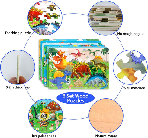 Wooden Jigsaw Puzzles for Kids Ages 3-5 Year Old, 6 Pack 30 Pieces Kids Puzzles Colorful Preschool Educational Learning Toys Present Set for Toddl...