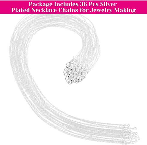 36 Pack Chain Necklace Bulk for Jewelry Making, Cridoz Necklace Jewelry Chains Silver Plated Necklace Chains for Necklace Jewelry Making, 1.2 mm (...