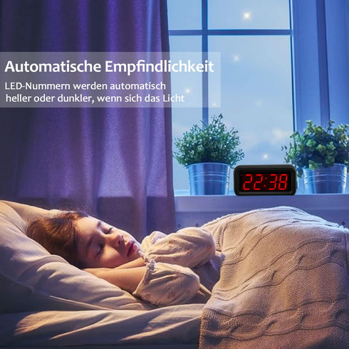 Digital Alarm Clock, Small Wall Clock, Battery Operated, 1.2" LED Large Display, 2-Level Brightness Dimmer, 12/24Hr, Snooze, 4 PCS AA Batteries La...