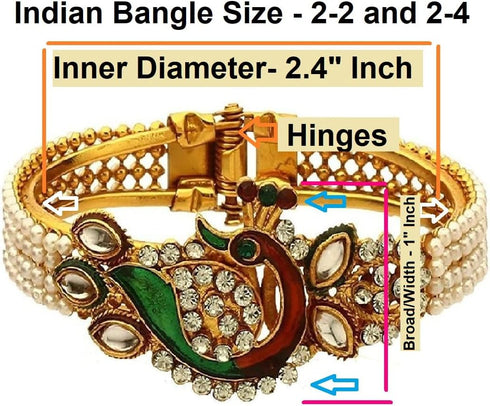 Efulgenz Indian Bangles for Women Women's Bangle Bracelets Fashion Jewelry Indian Bollywood Faux Pearl Kundan Rhinestone Peacock Hinge Open able C...