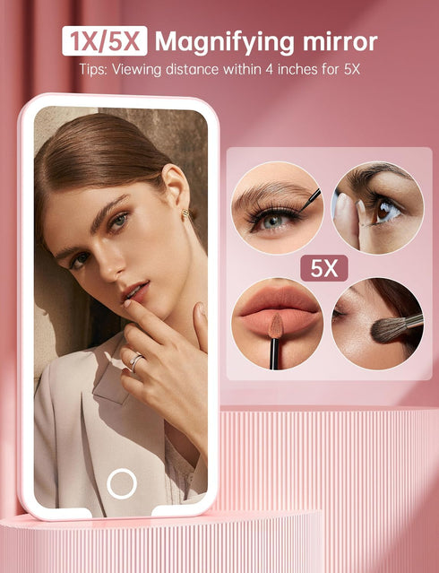 Spinosa Travel Lighted Makeup Mirror 1x 5X Magnification Double Sided, Make up Mirror with LED Lights, Light up Pocket Mirror Rechargeable, Bright...