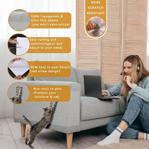 Couch Protector for Cats, 12 Pack Double Sided Sofa Anti Scratching Sticky Tape, Cat Scratch Deterrent Tape Corner Anti Cat Scratch Furniture Prot...