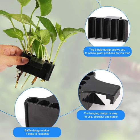 2pcs Aquarium Plant Holder, 5 Holes Top Rimmed Aquarium Floating Planter Box Plastic Aquatic Plant Cup Holder Hanging Aquarium Plant Basket Rack S...