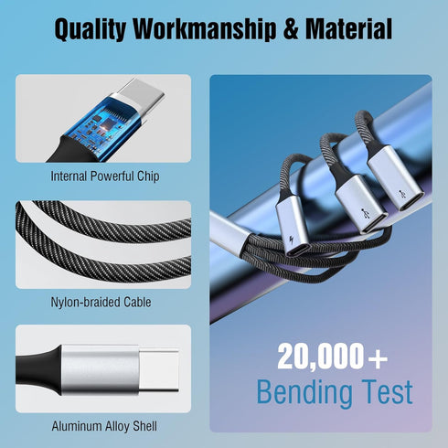 TiMOVO USB C Splitter Adapter Y Cable, USB-C Male to 2 USB-C Female & 1 USB-A Female Ports Converter,Data Transfer and Charging USB C Splitter for...