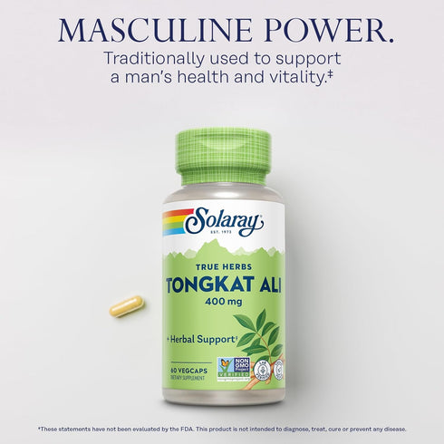 SOLARAY Tongkat Ali 400 mg - Longjack Tongkat Ali for Men - Herbal Support for Men's Health and Vitality - Vegan, Non-GMO, Lab Verified - 60 Servi...