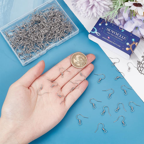 SUNNYCLUE 1 Box 300Pcs Stainless Steel Earring Hooks Bulk French Hook Earring Wires Fishhook Earring Hooks with Coil Fish Earwire Findings for Jew...
