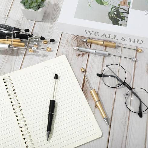 Whaline 24Pcs Beadable Pen Black Gold Silver Bead Ballpoint Pen Gel Ink Pen Retractable Writing Pens with Extra Refills for DIY Crafts Office Scho...