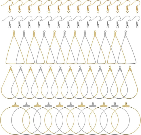 Earrings Beading Hoop Set Earring Making Kit Beading Hoop Earring Finding Hoop Open Beading Hoop Earrings Bulk with 148Pcs Earring Hooks Hoops Wir...
