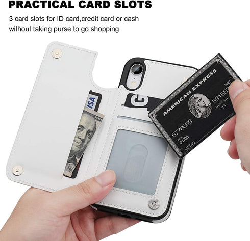 iPhone XR Wallet Case with Card Holder, Premium PU Leather Kickstand Card Slots Case,Double Magnetic Clasp and Durable Shockproof Cover for iPhone...