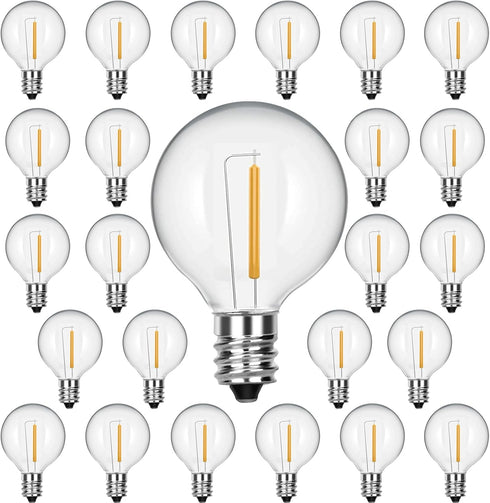 G40 LED Replacement Bulbs, 25 Pack Clear Globe Bulb fits E12 C7 Candelabra Base,1.5 Inch Dimmable Waterproof Globe Light Bulbs for Indoor Outdoor ...