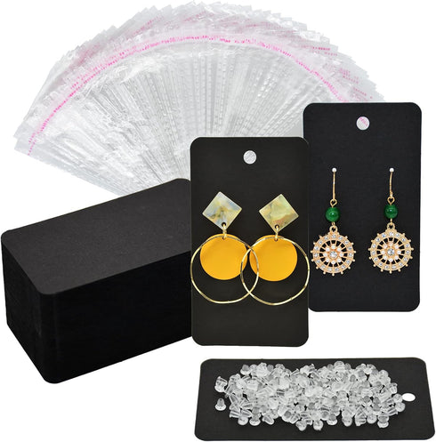 Twavang Earring Card Holder Set, 100Pcs Kraft Paper Earring Display Cards, 100 Pairs Clear Earring Backs with 100Pcs Self Adhesive Bags for Earrin...