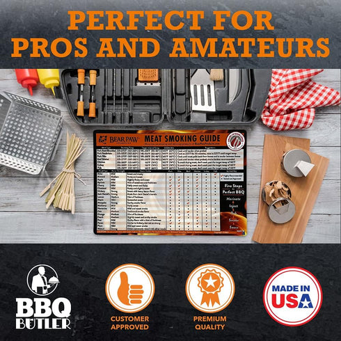 Bear Paws Meat Smoking Guide Magnet - Smoker Accessories - Grilling/BBQ Quick Reference Smoking Chart - Wood Chips - Wood Pellets - Time and Tempe...