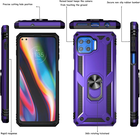 Androgate Compatible with Moto One 5G Case, Motorola One 5G UW Case, with Tempered Glass Screen Protectors, Military-Grade Metal Ring Kickstand 22...