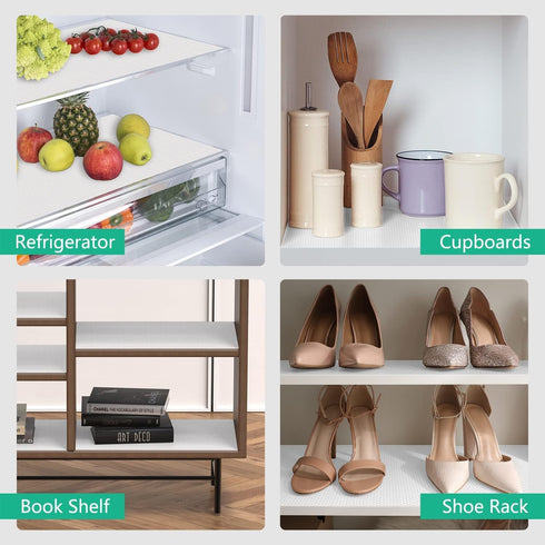 White Shelf Liners for Kitchen Cabinet Non Adhesive Drawer Liner for Kitchen Waterproof Refrigerator Liners for Shelves Fridge Mats Plastic Cupboa...