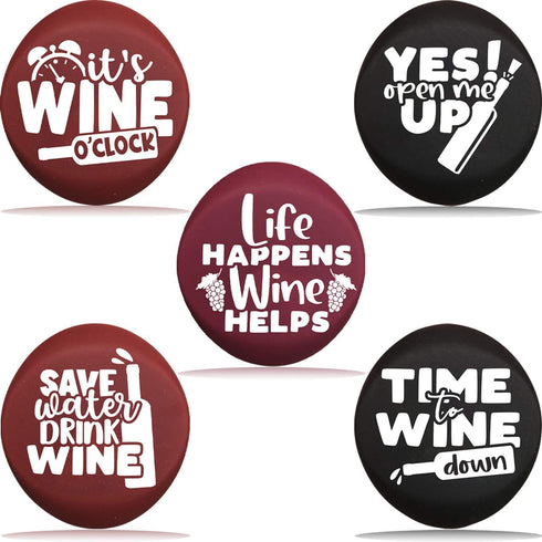 Funny Wine Stoppers Set of 5 - Silicone Wine Bottle Stopper With Gift Box - Cute Christmas Wine Gift for Friends...
