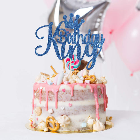 Blue Glitter King Birthday Cake Topper/Baby Shower/Boy Prince 1st 2nd 3rd 10th 13th 18th 21st 30th 40th 50th Birthday Cake Topper/Gender Reveal Pa...
