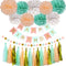 Mint Peach Birthday Party Decorations, Happy Birthday Decoration Set with BDAY Banner Pom Poms Circle Dot Garland and Tassel Garland for Women Gri...